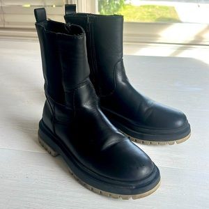 Zara Girls Zip Chelsea/Moto Boots with Lug Sole - Black, Size 37